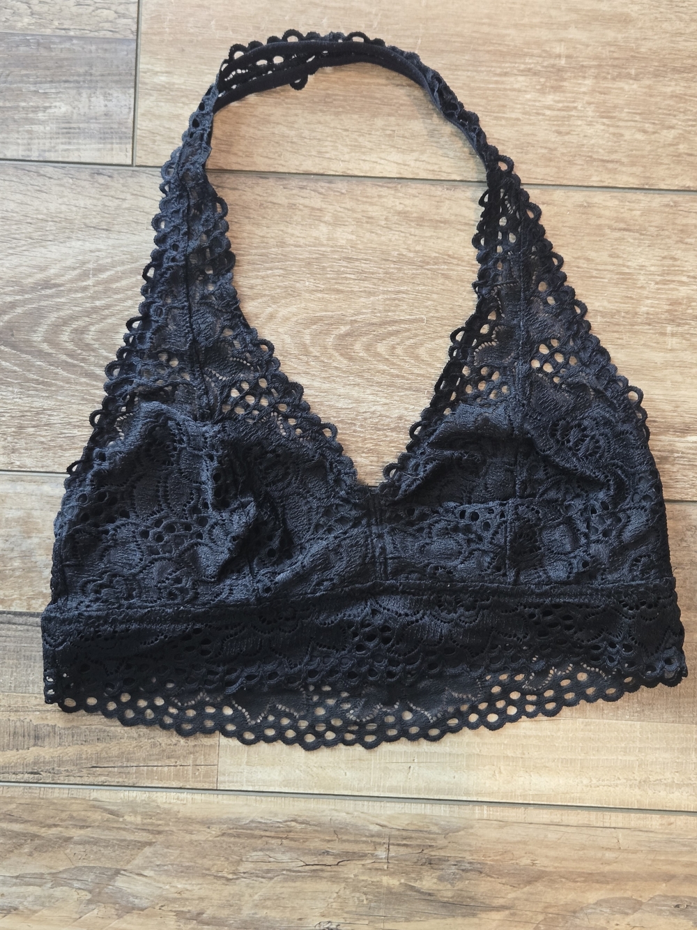 Aerie Black Lace Boho Halter Bralette Crop Top Size Large Loungewear Festival